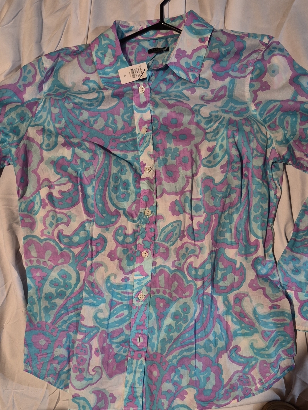 Talbots Floral Paisley Button-Down Shirt - Lavender & Teal